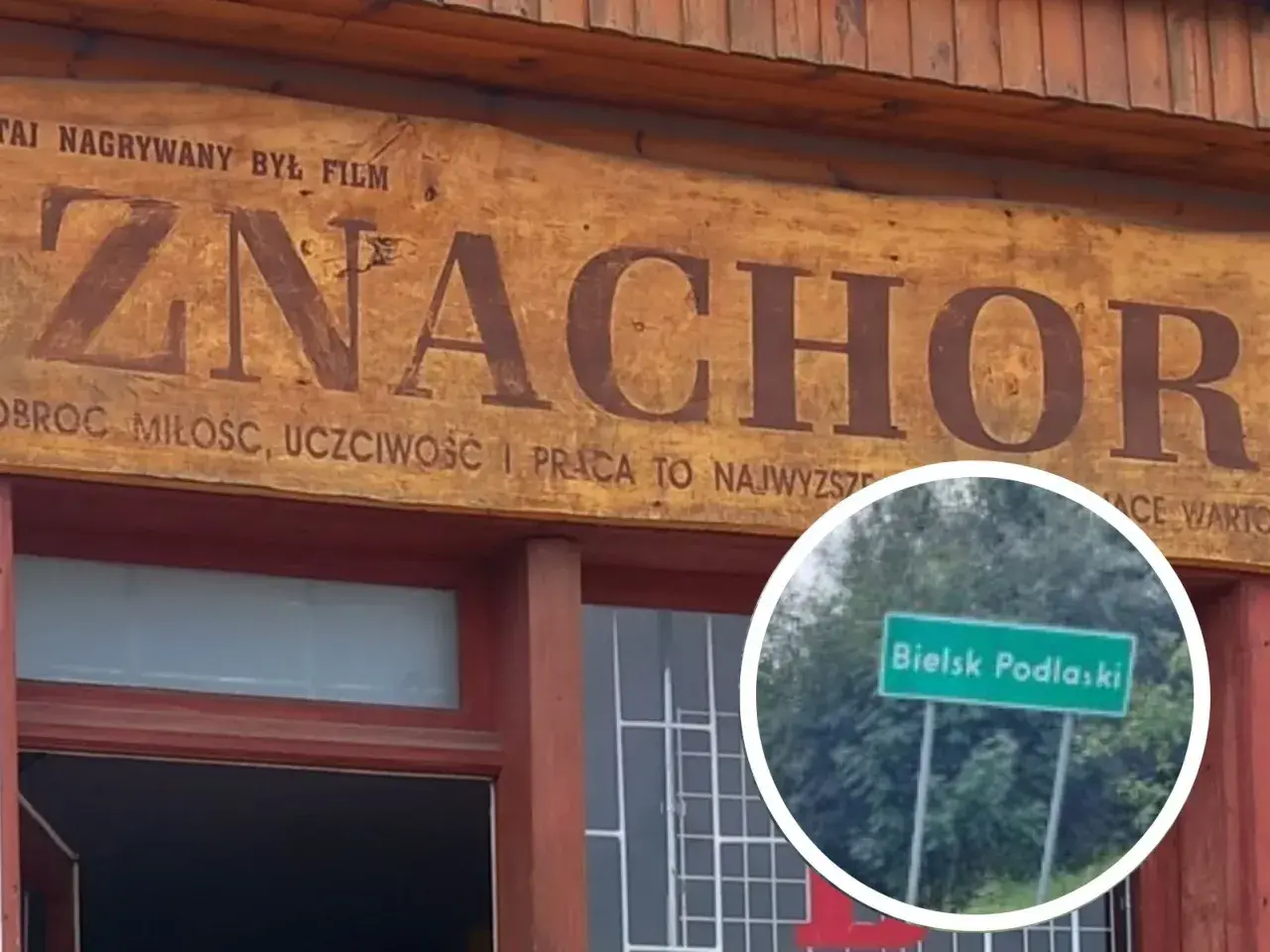 Tablica "Znachor" i znak drogowy "Bielsk Podlaski" - tu gdzie kręcono znachora 2023.